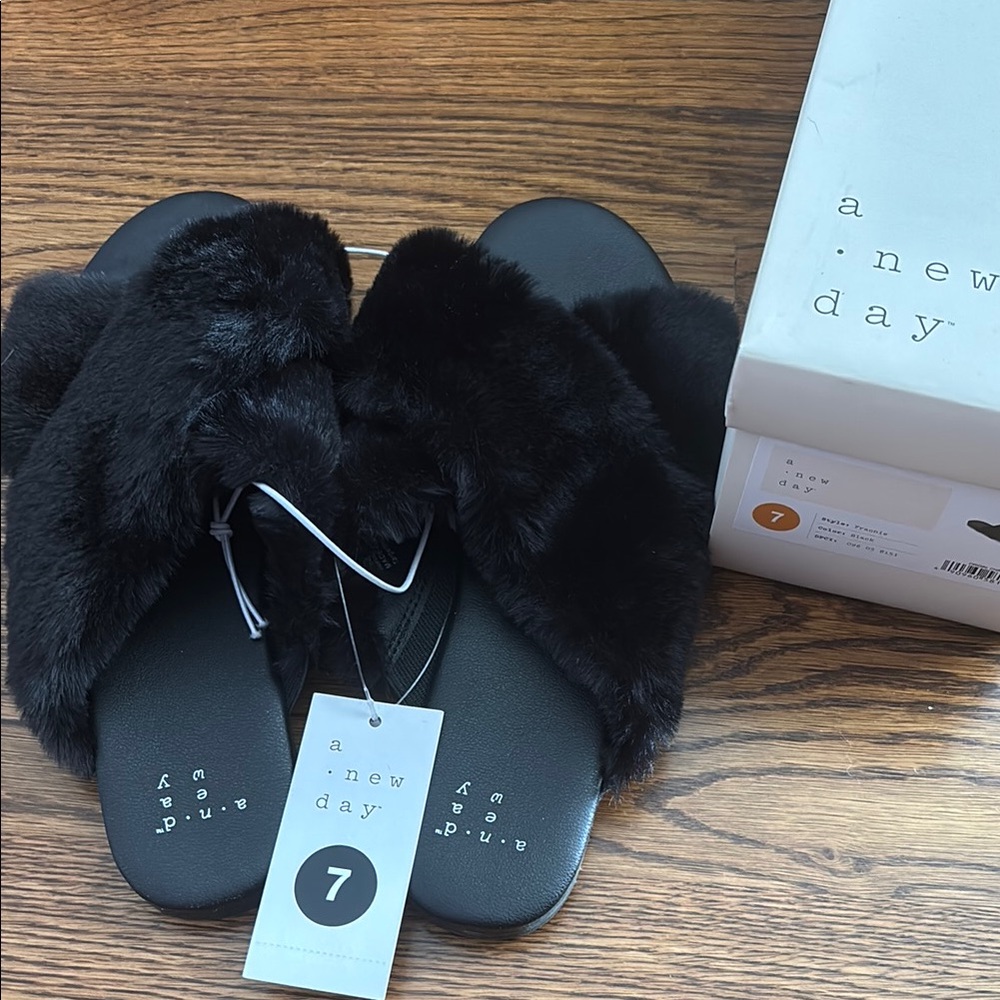 NEW! A New Day Plush Black Slippers